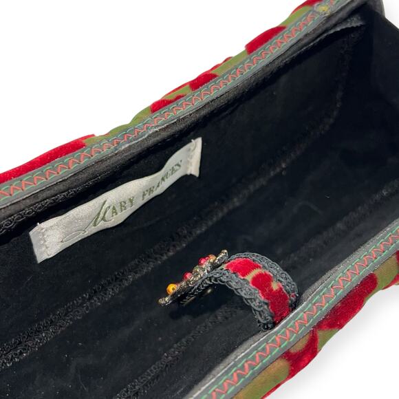 Mary Frances Vintage Christmas Beaded Baguette Hard Shell Handbag Poinsettia - Picture 9 of 15